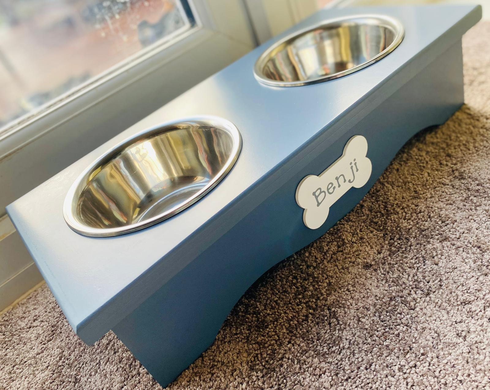 Personalized Dog Bowl Stand with Custom Labels