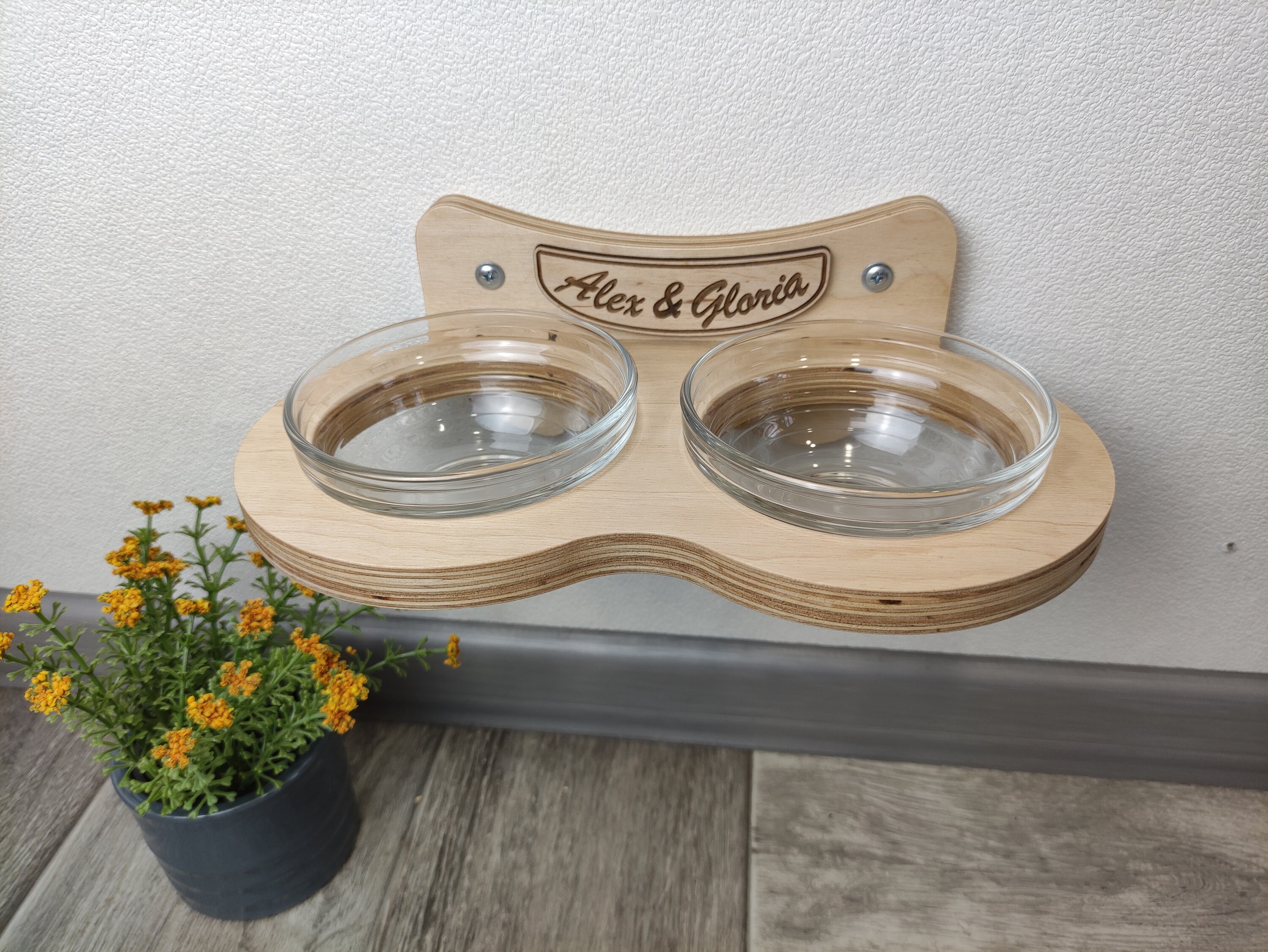 Personalized Raised Cat Feeder Stand - Custom Pet Bowl