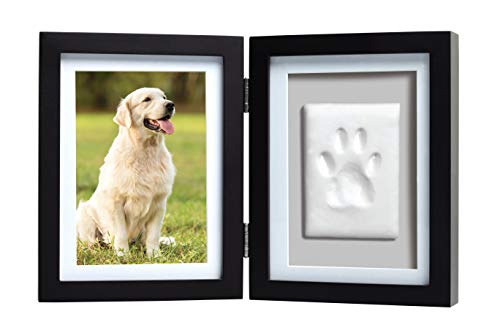 Pearhead Dog or Cat Paw Print Pet Keepsake Photo Frame With Clay Imprint Kit, Gift for Pet Lovers and Pet Owners, Tabletop Memorial Frame, 4” x 6” Photo Insert, Black