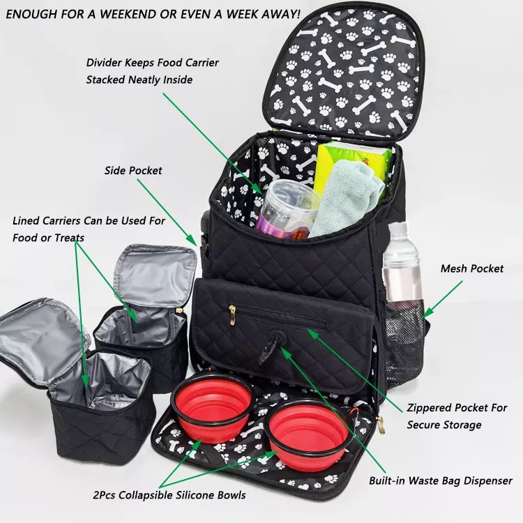 Personalized Pet Travel Bag with 2 Bowls