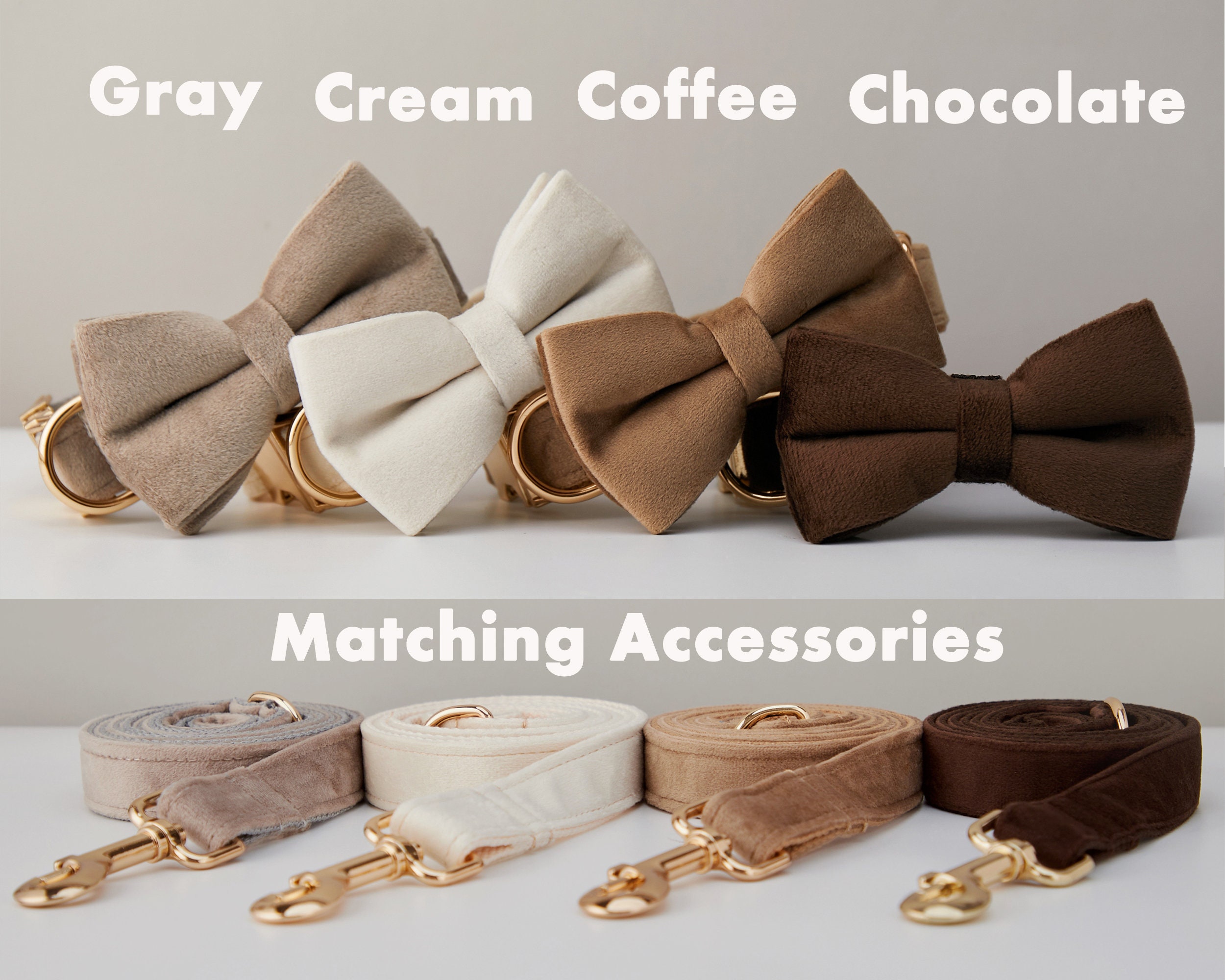 Personalized Velvet Dog Collar Leash Set with Bow
