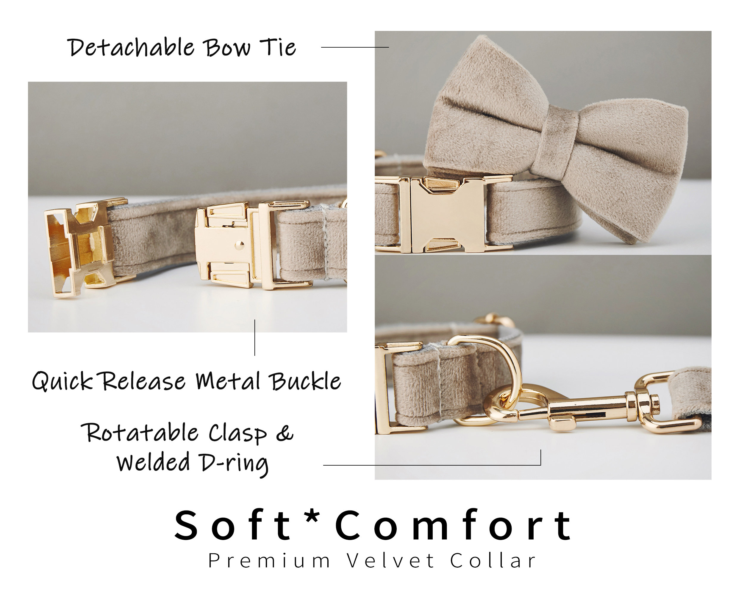 Personalized Velvet Dog Collar Leash Set with Bow