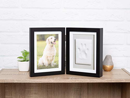 Pearhead Dog or Cat Paw Print Pet Keepsake Photo Frame With Clay Imprint Kit, Gift for Pet Lovers and Pet Owners, Tabletop Memorial Frame, 4” x 6” Photo Insert, Black