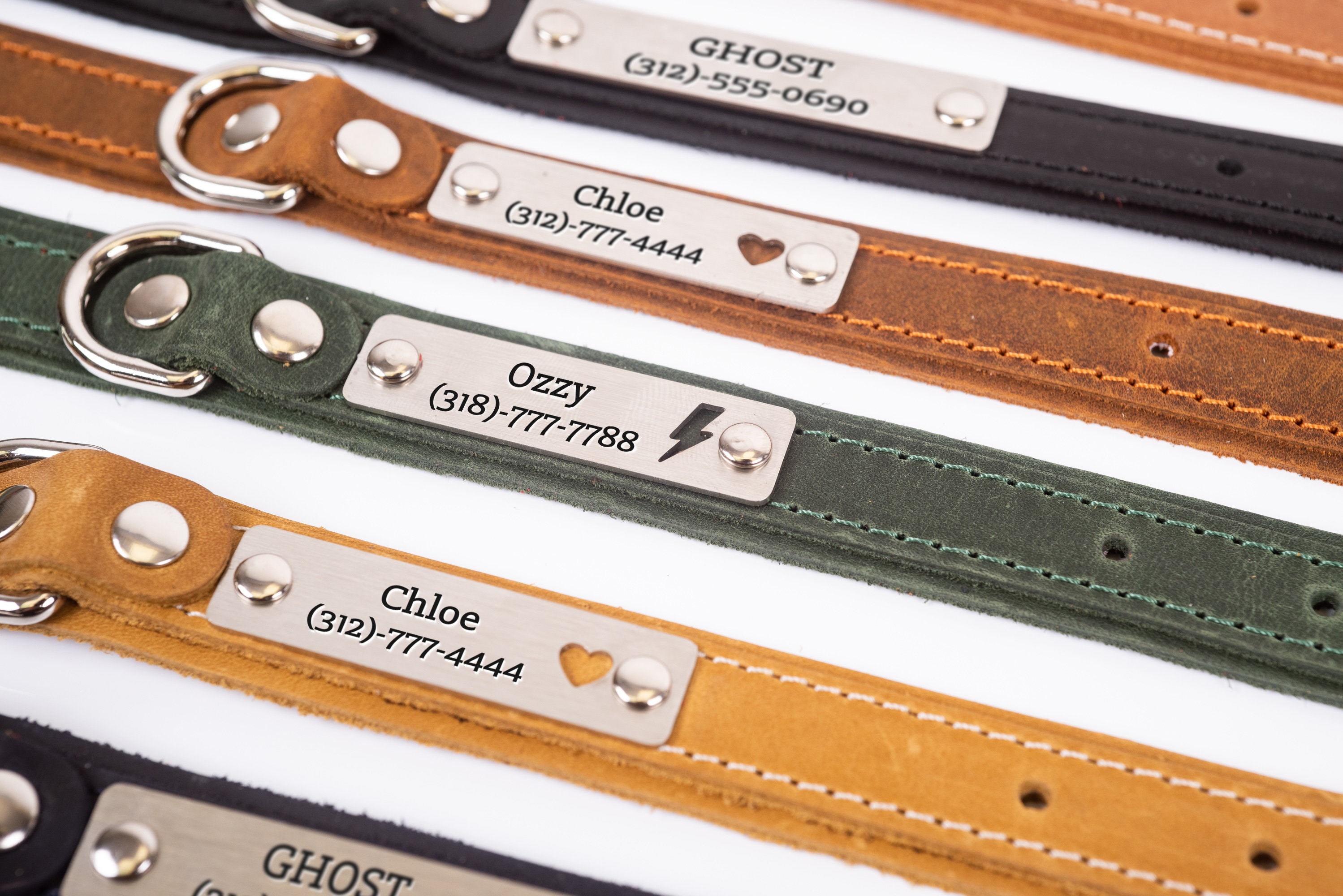 Personalized Leather Dog Collar, Engraved Dog Collar, Custom Dog Collar with Name Plate, Leather Dog Collar