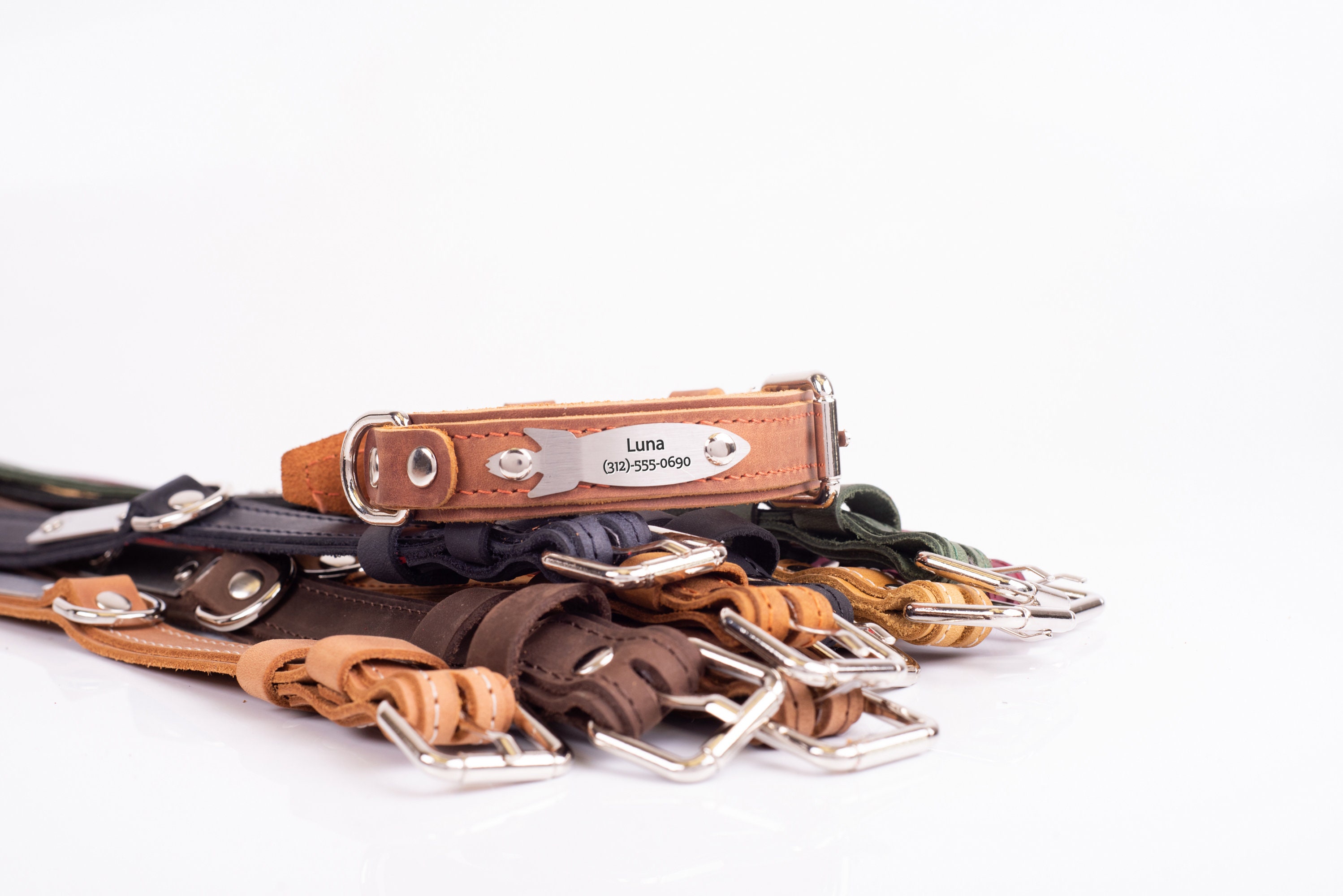 Personalized Leather Dog Collar, Engraved Dog Collar, Custom Dog Collar with Name Plate, Leather Dog Collar