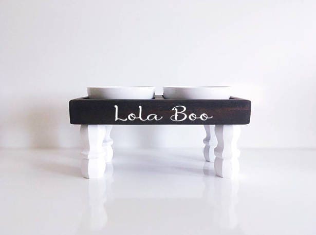 Country Rustic Elevated Dog Feeders and Personalized Bowls