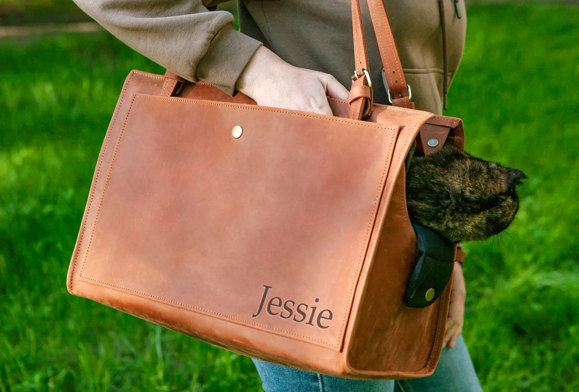 Leather Pet Carrier & Travel Bag for Cats and Dogs