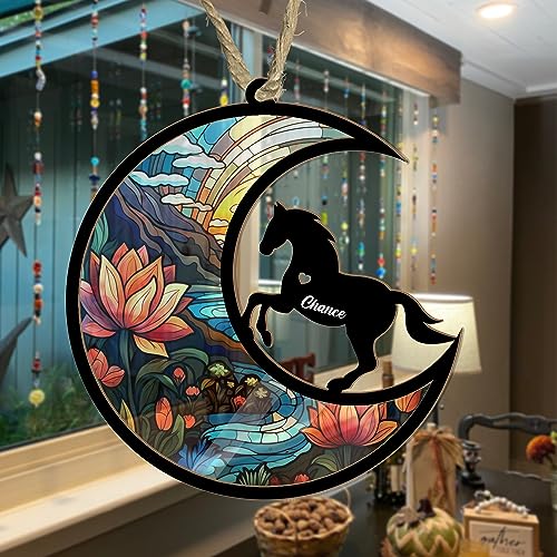Moon Sign Horse Suncatcher Ornament - Personalized Memorial Gift
