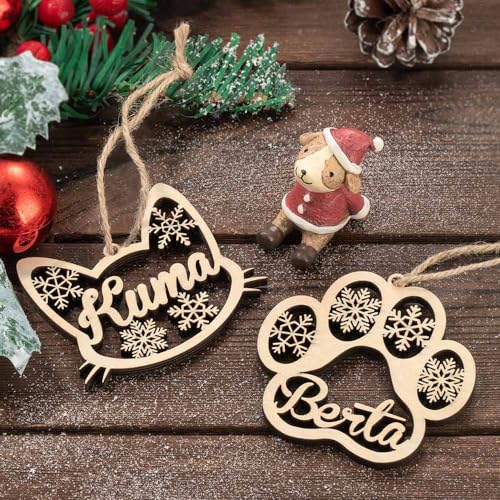 2023 Wooden Personalized Paw Ornaments for Dogs and Cats