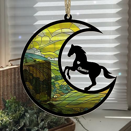 Moon Sign Horse Suncatcher Ornament - Personalized Memorial Gift