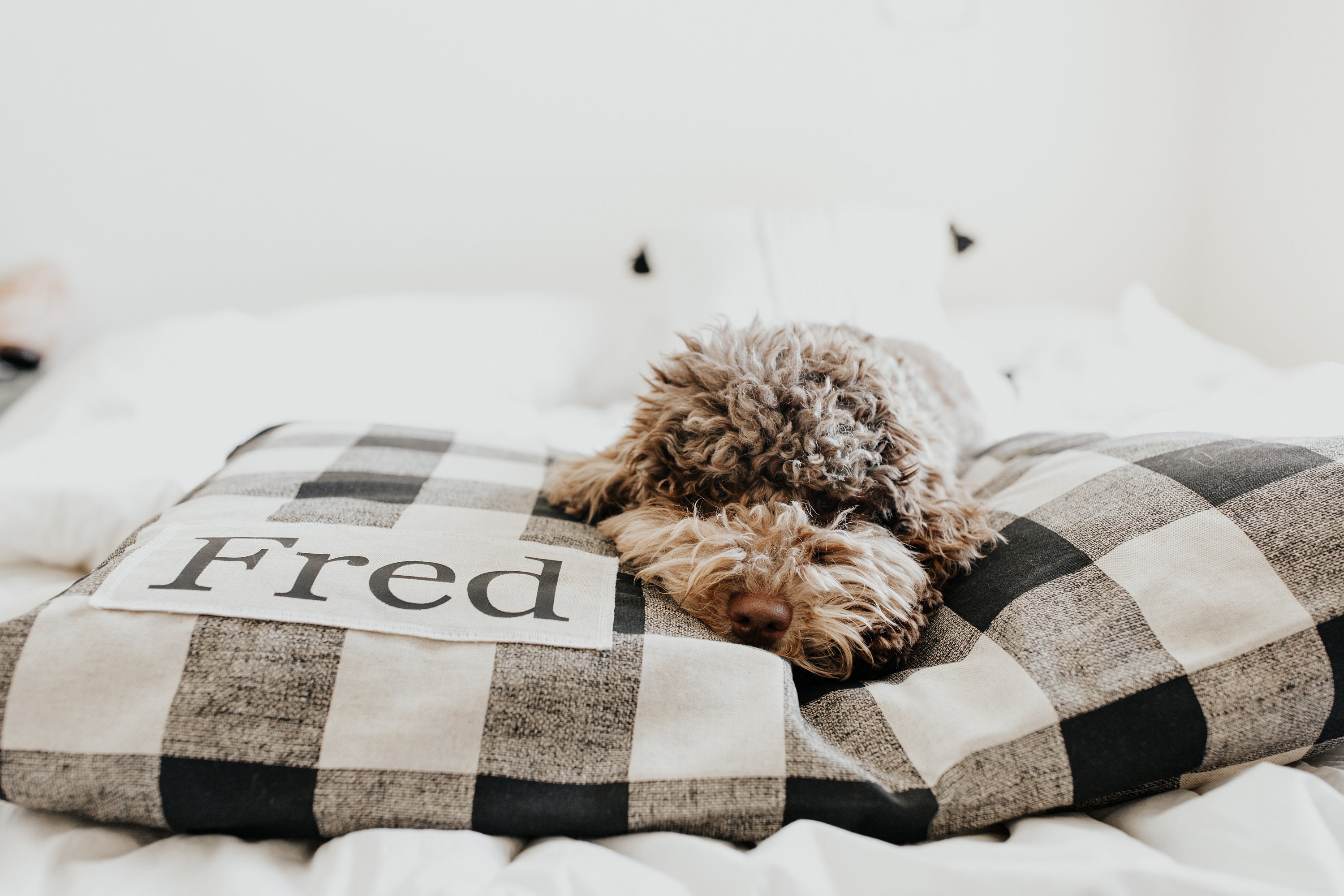 Personalized Plaid Dog Bed Cover - Farmhouse Style