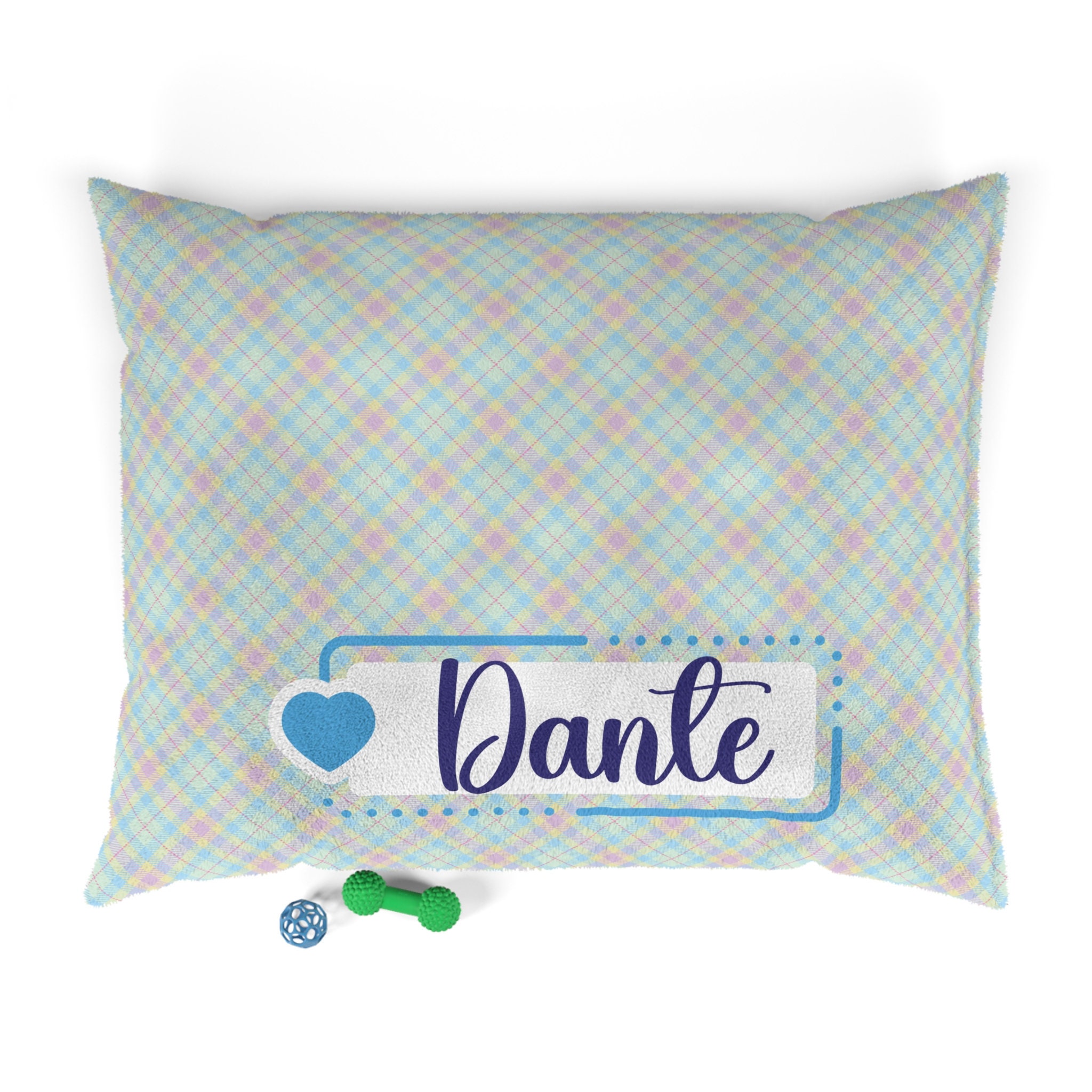 Plaid Custom Name Dog Pillow Bed - Minty Soft