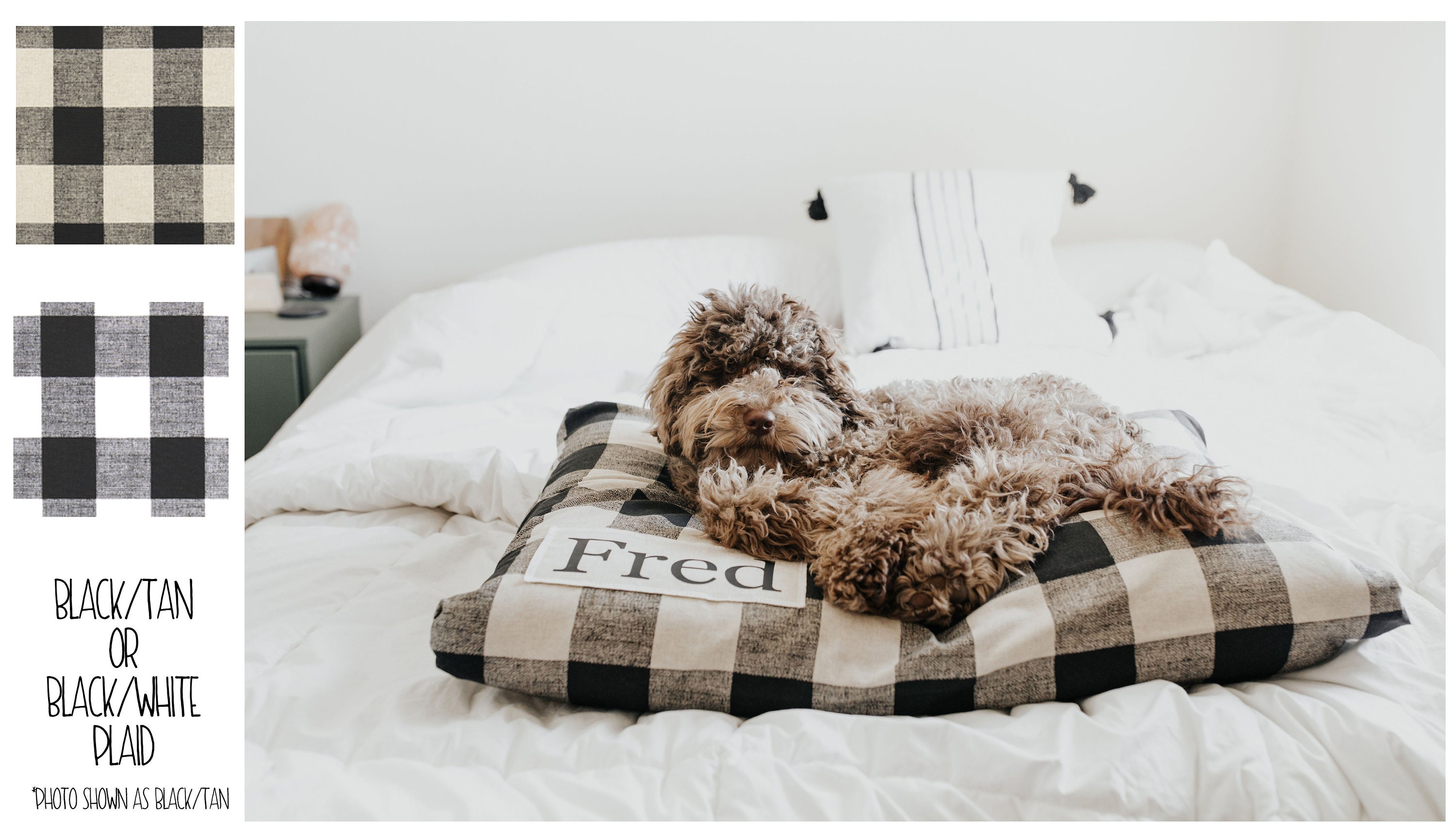 Personalized Plaid Dog Bed Cover - Farmhouse Style