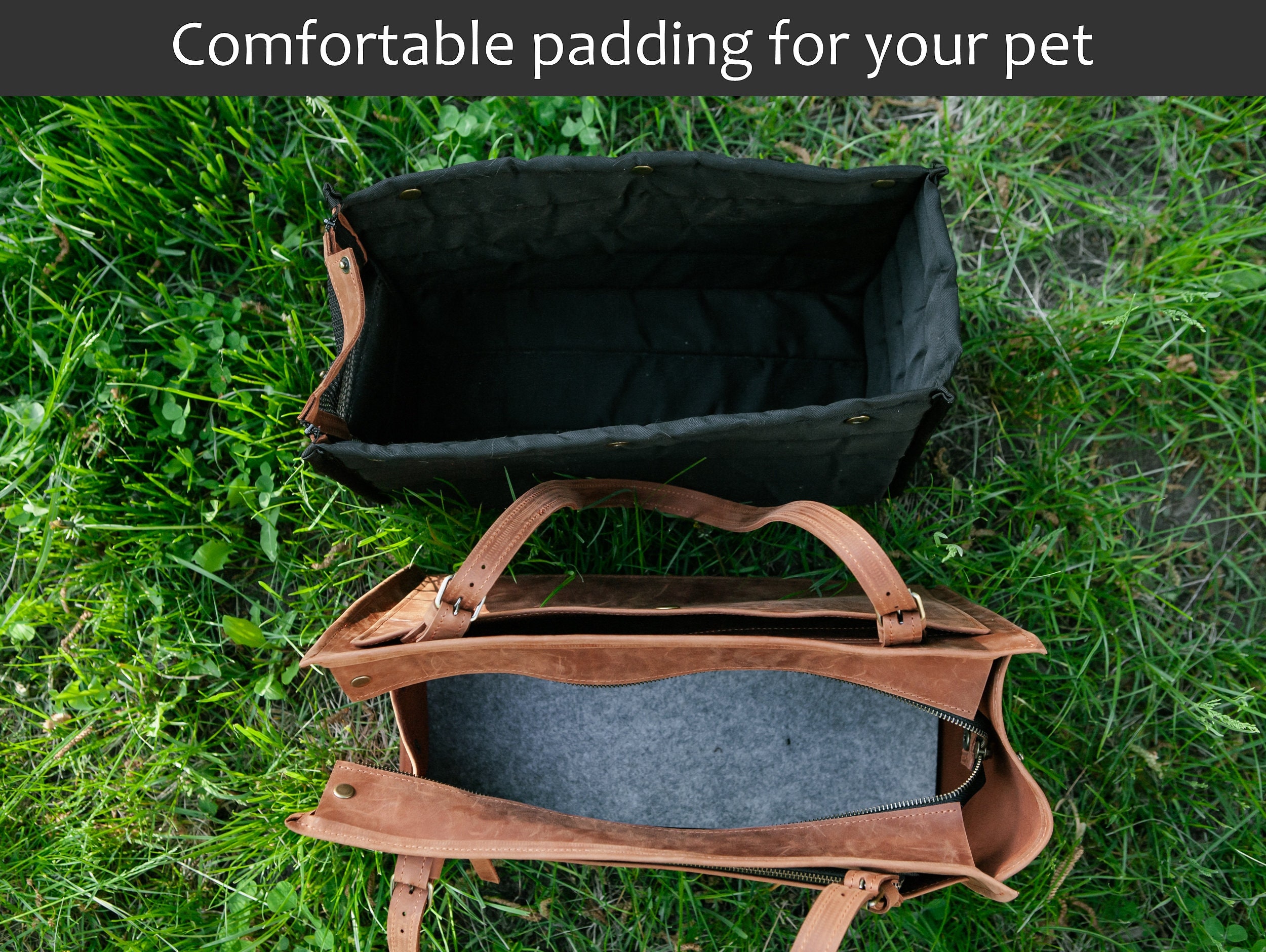 Leather Pet Carrier & Travel Bag for Cats and Dogs