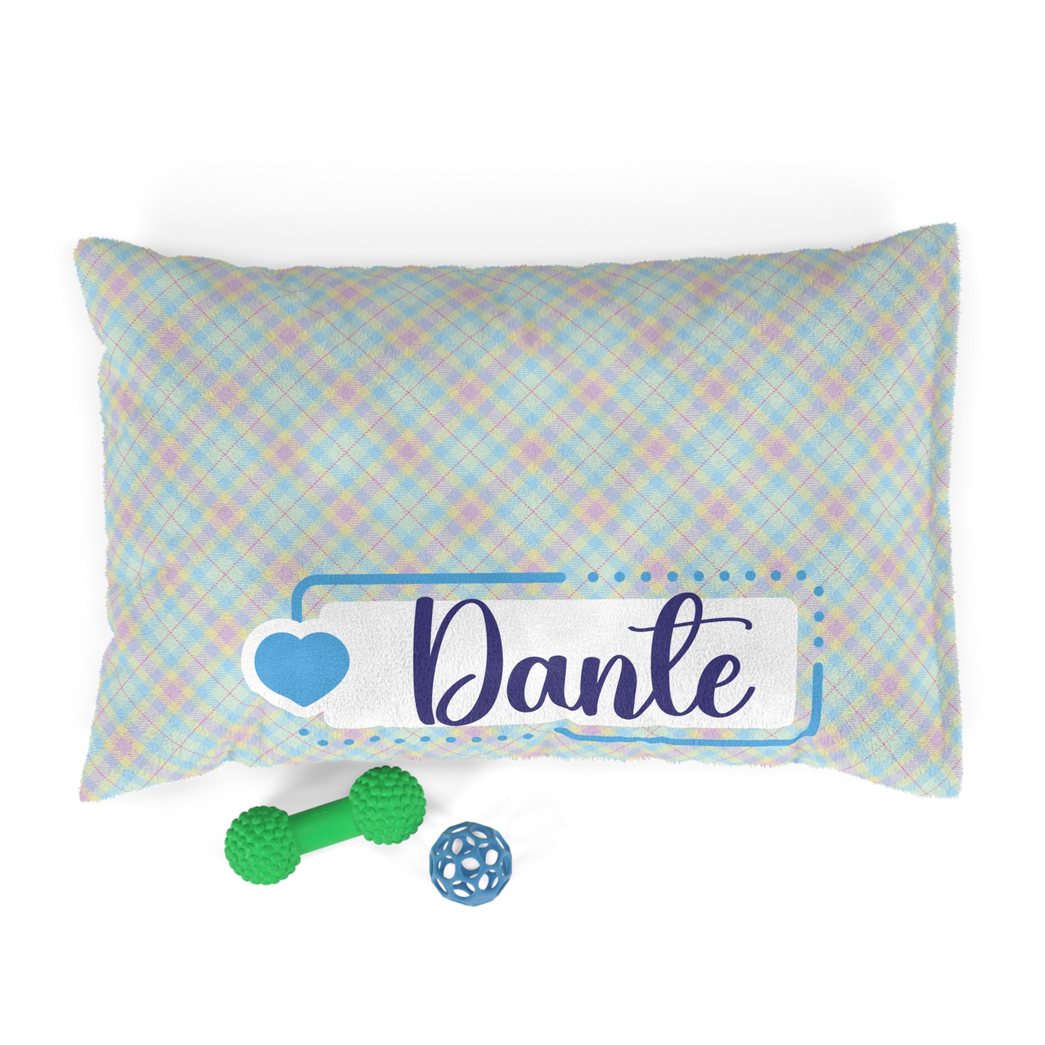 Plaid Custom Name Dog Pillow Bed - Minty Soft
