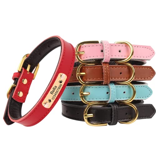 Personalized Leather Dog Collars with Nameplate - Various Colors