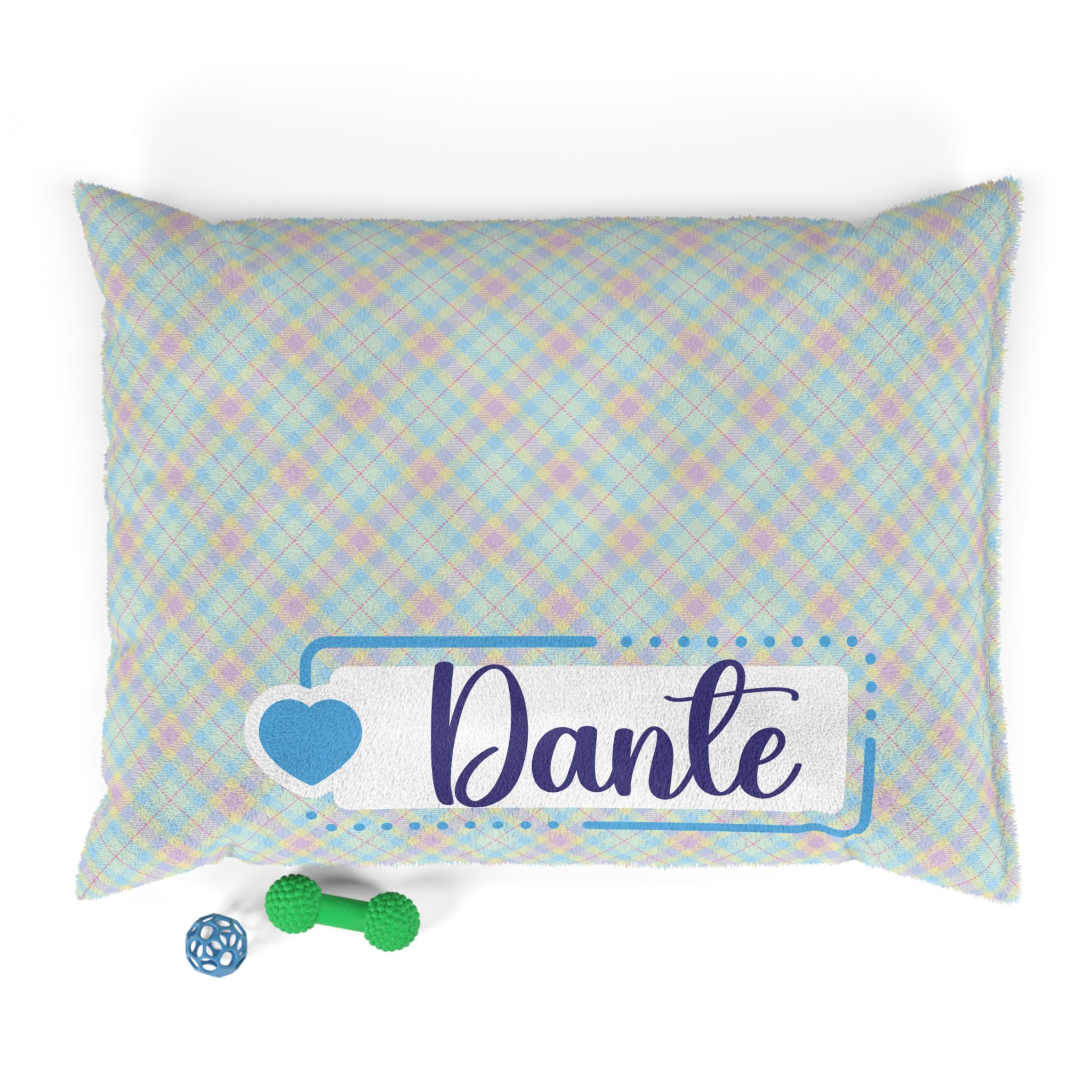 Plaid Custom Name Dog Pillow Bed - Minty Soft