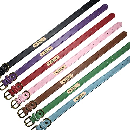 Personalized Leather Dog Collars with Nameplate - Various Colors