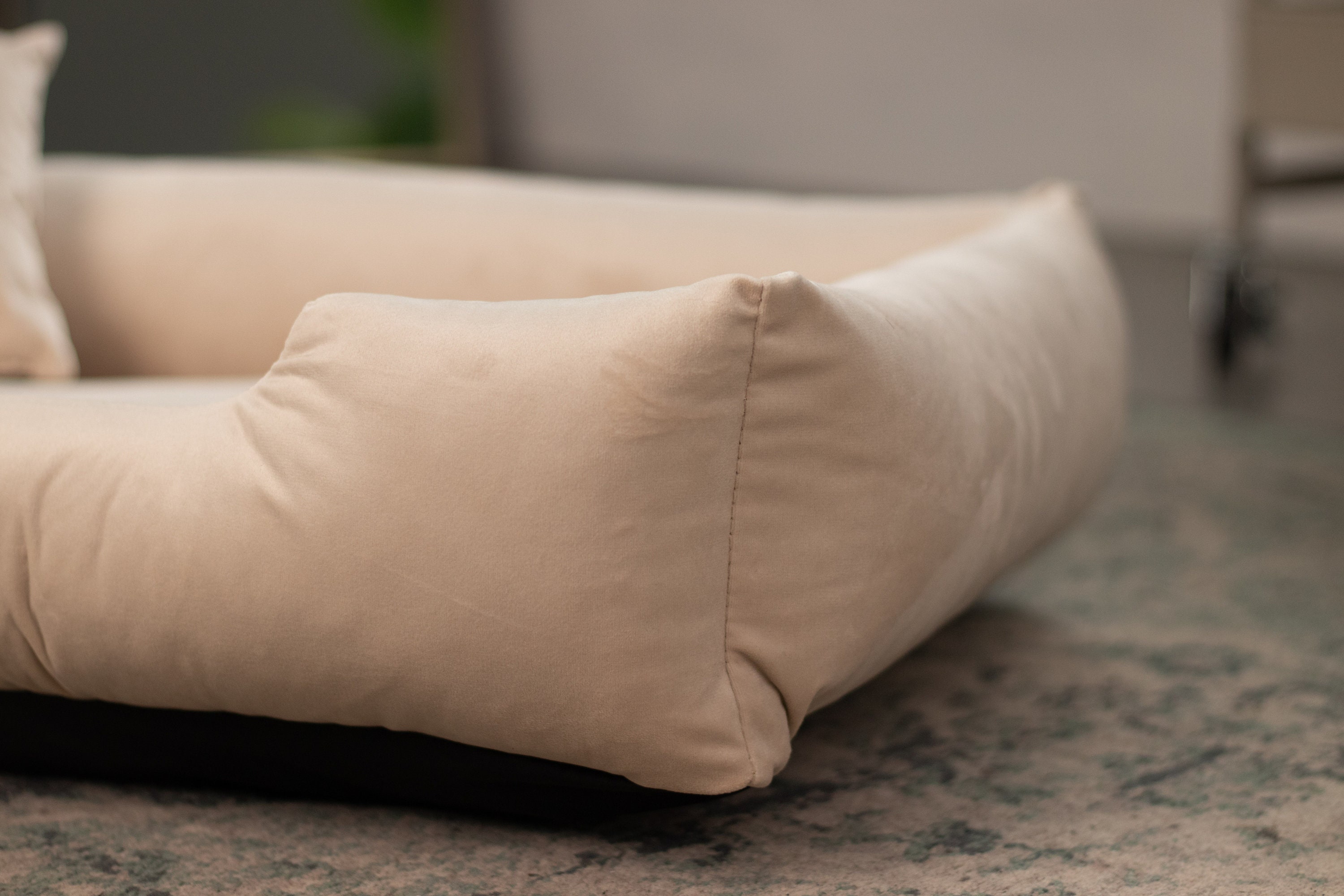 Personalized Beige Velvet Dog Bed with Pillow