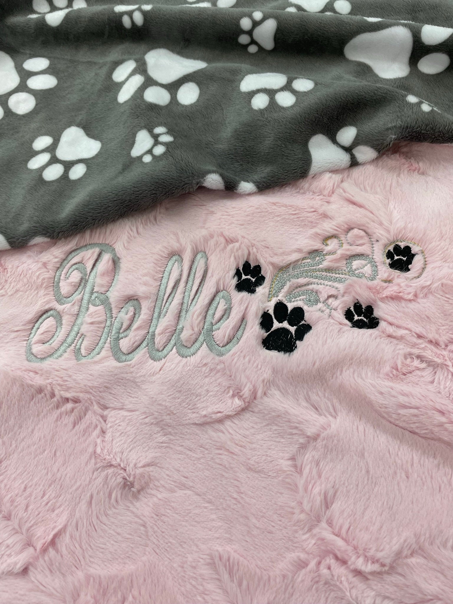 Customizable Dog Paw Print Minky Pet Blanket
