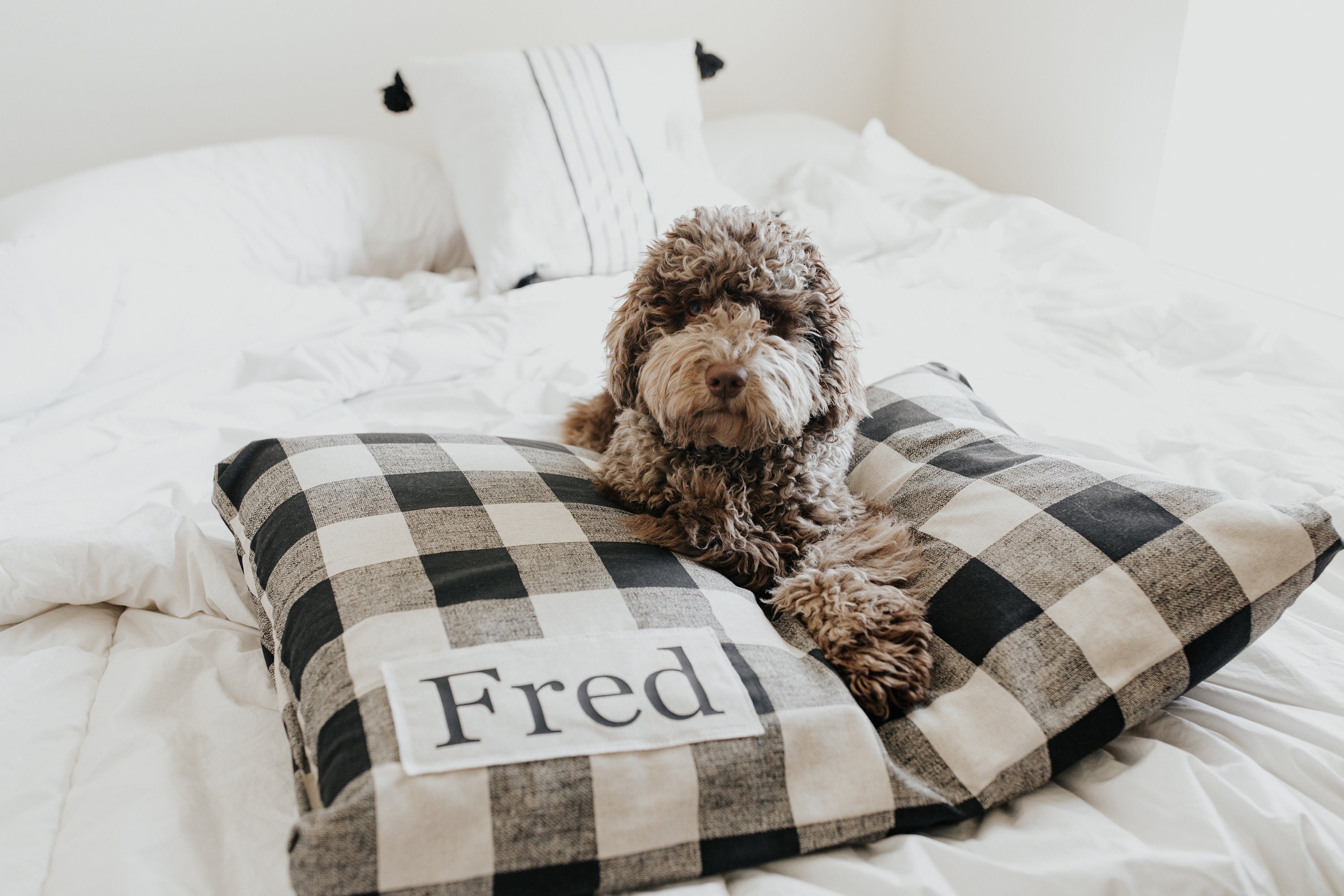 Personalized Plaid Dog Bed Cover - Farmhouse Style