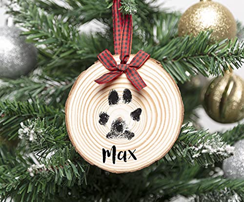 Personalized Paw Print Christmas Tree Ornament with Ribbon