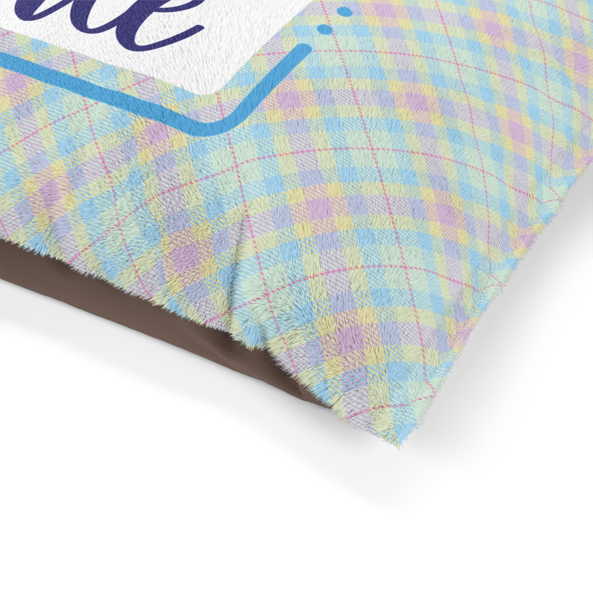 Plaid Custom Name Dog Pillow Bed - Minty Soft
