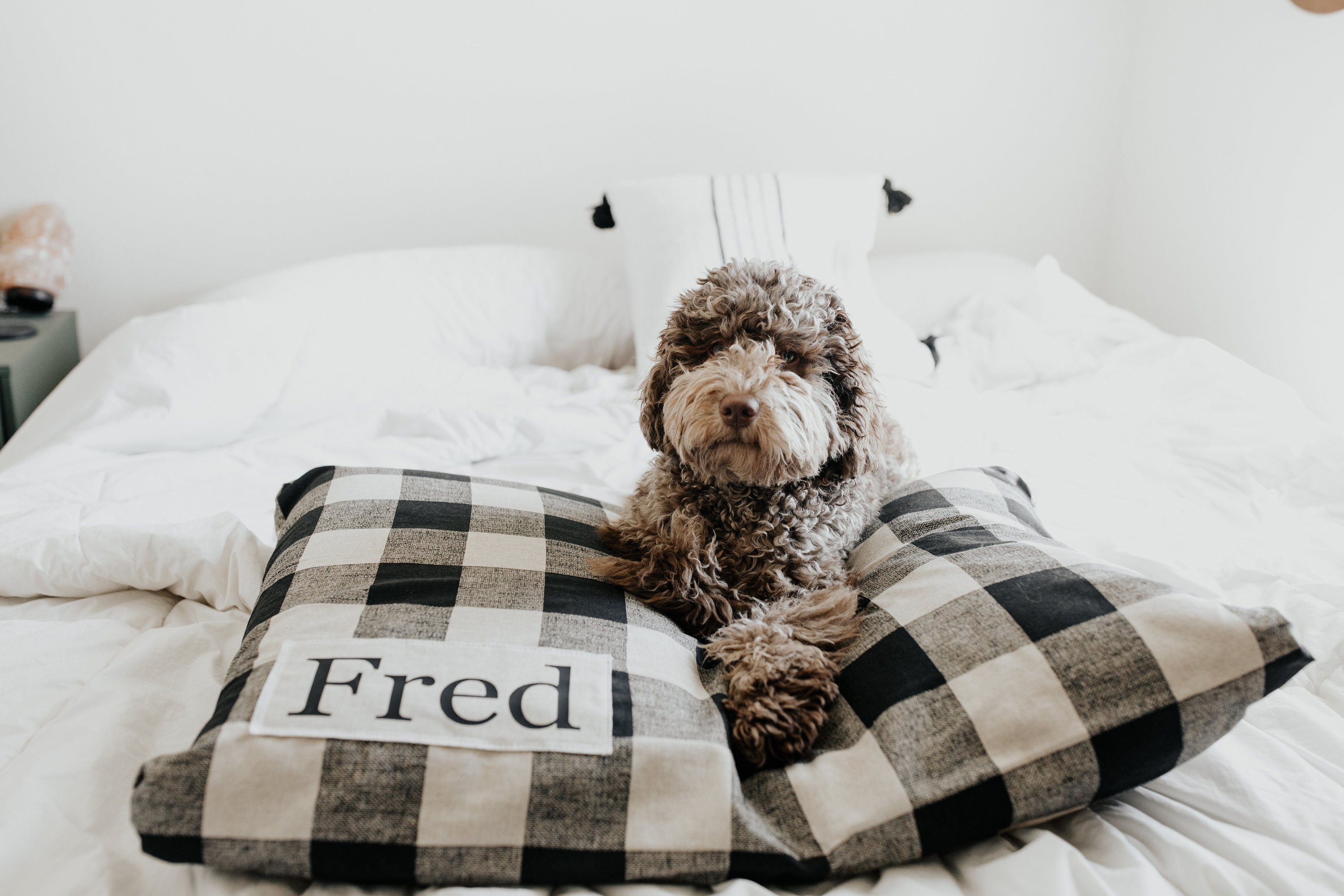 Personalized Plaid Dog Bed Cover - Farmhouse Style