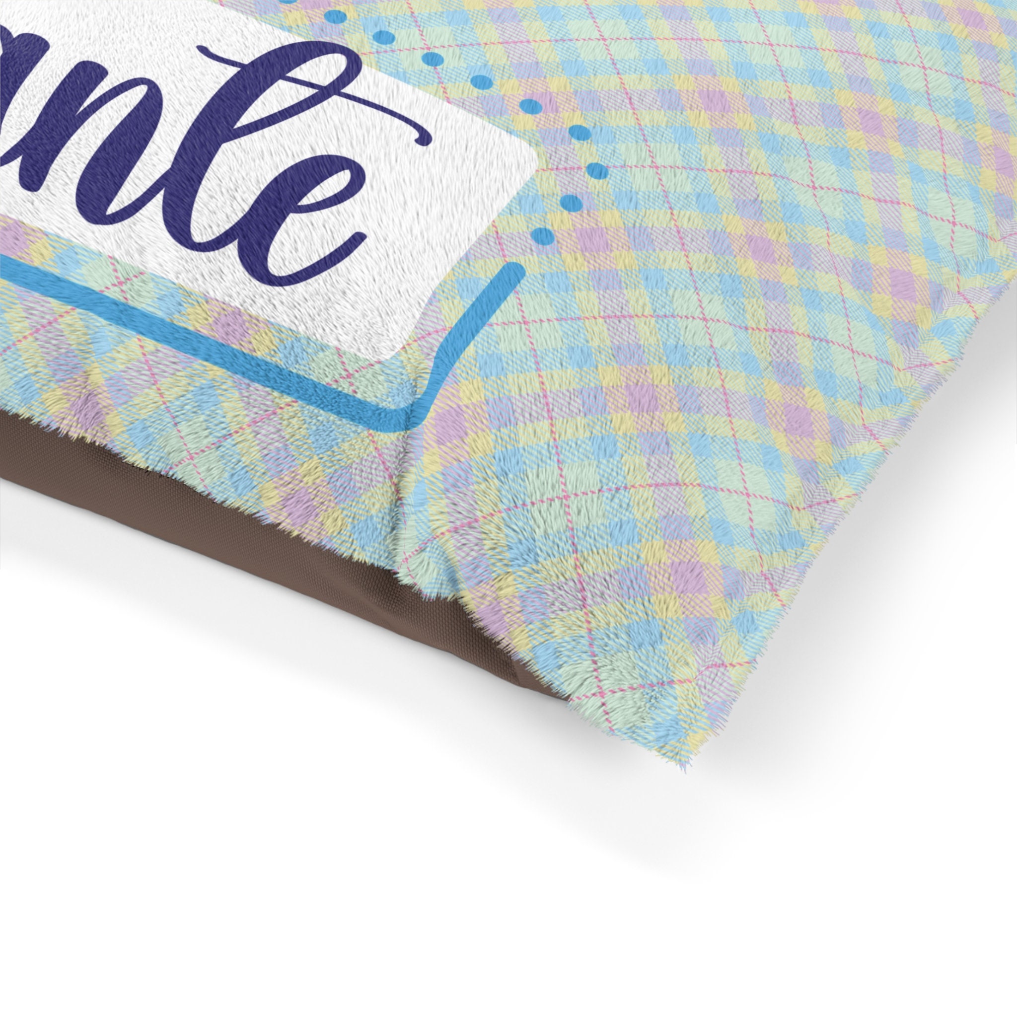 Plaid Custom Name Dog Pillow Bed - Minty Soft