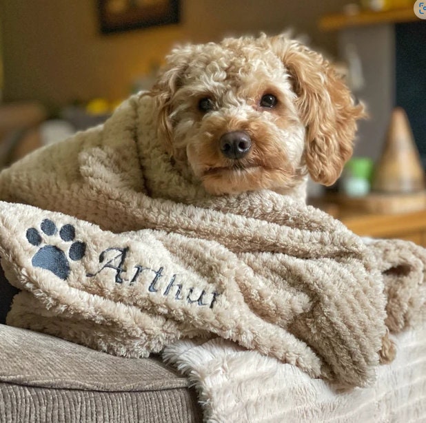 Custom embroidered pet waffle blanket with personalization option