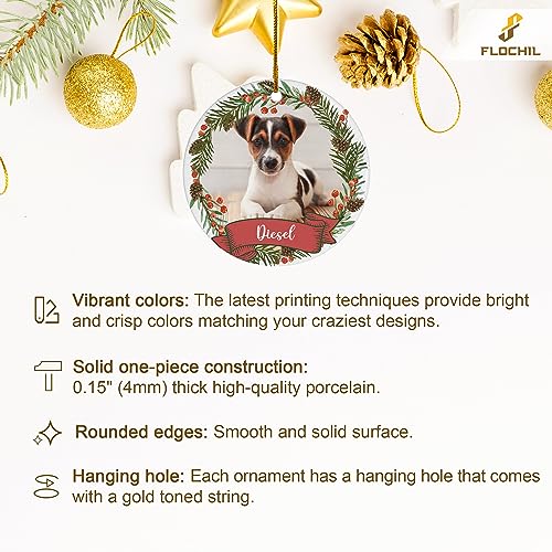 Personalized Dog Christmas Ornaments with Custom Photo Name