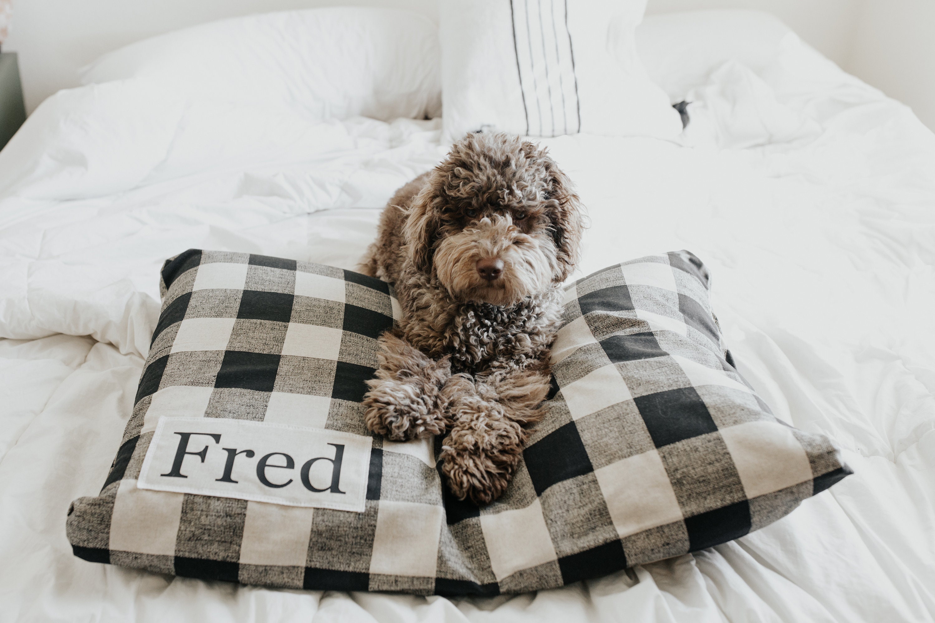 Personalized Plaid Dog Bed Cover - Farmhouse Style