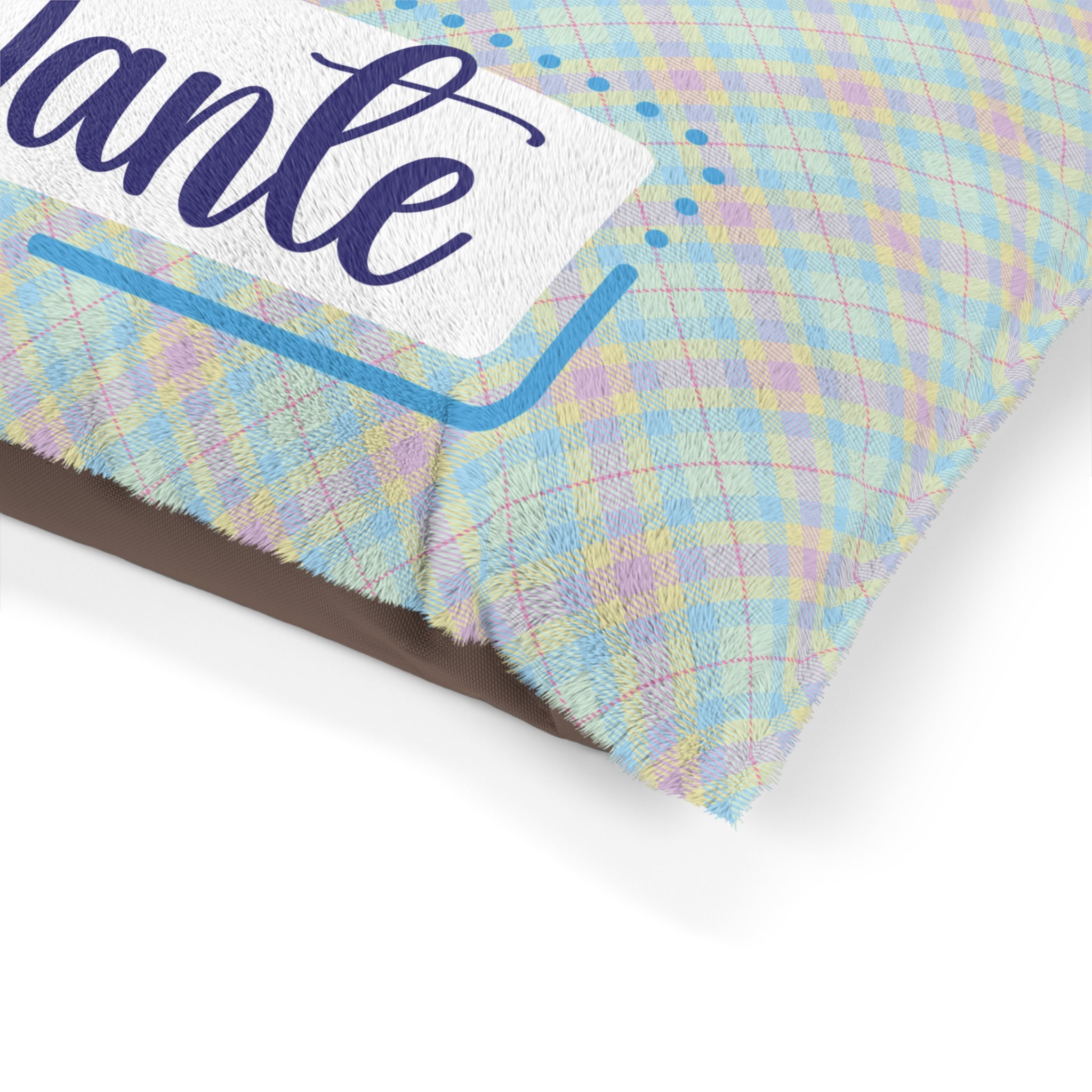 Plaid Custom Name Dog Pillow Bed - Minty Soft