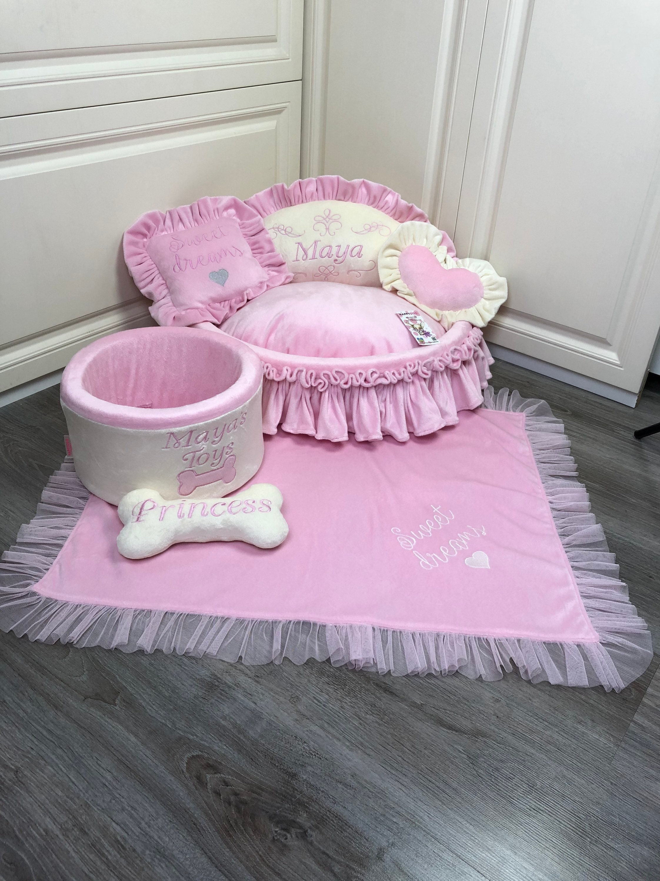Personalized Princess Pet Bed in Baby Pink and Cream