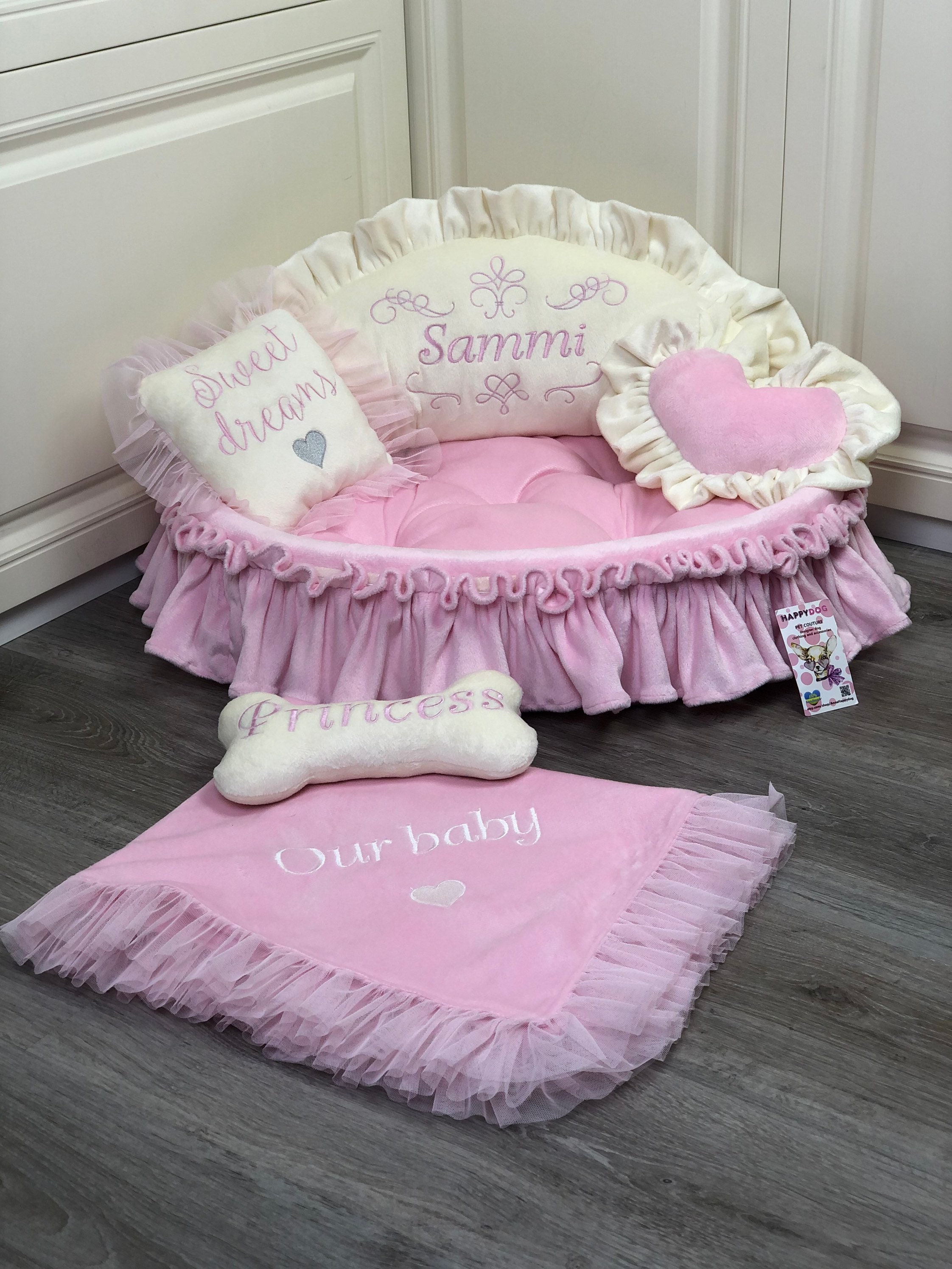 Personalized Princess Pet Bed in Baby Pink and Cream
