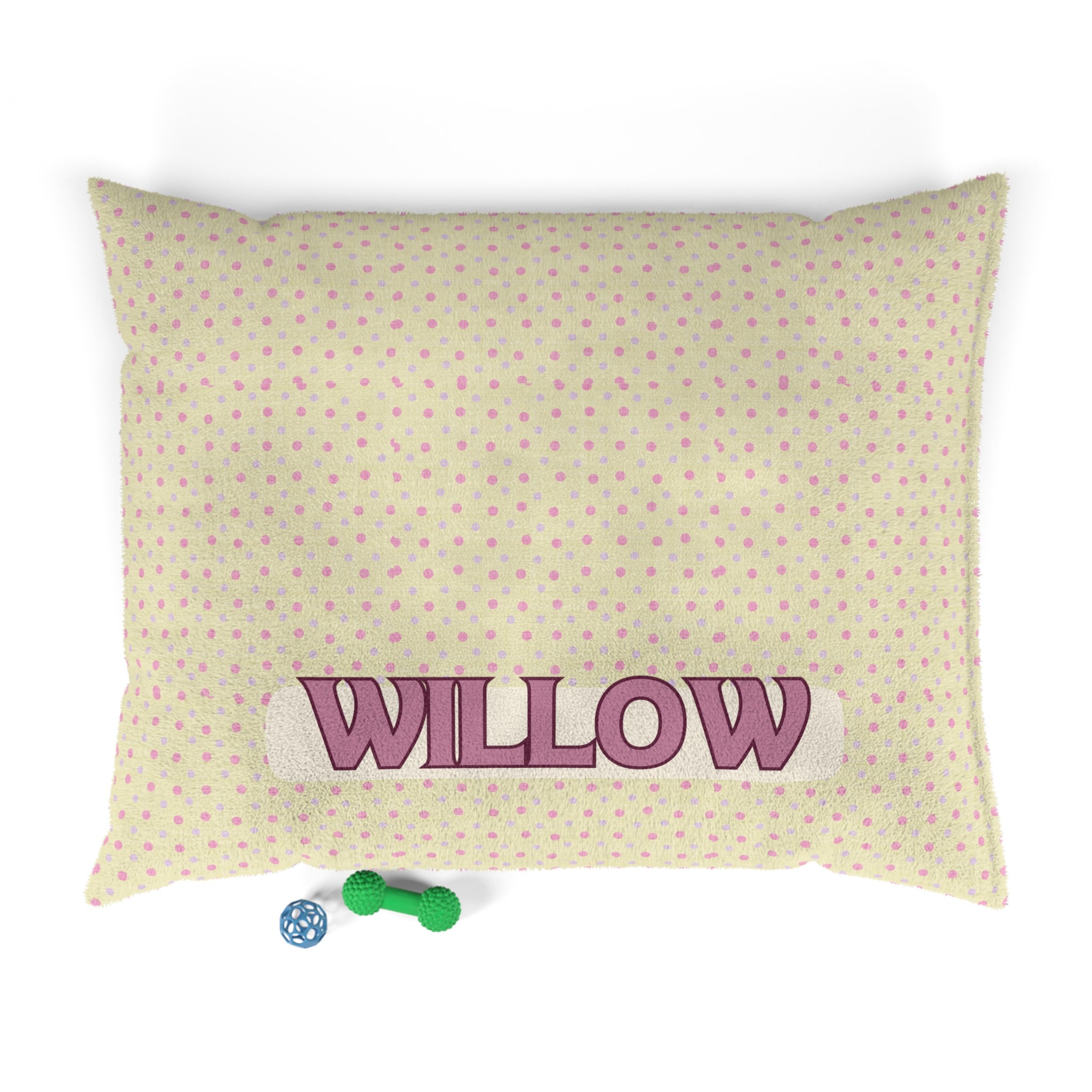 Personalized Dog Pillow - Green Dainty Dots CustomizedName