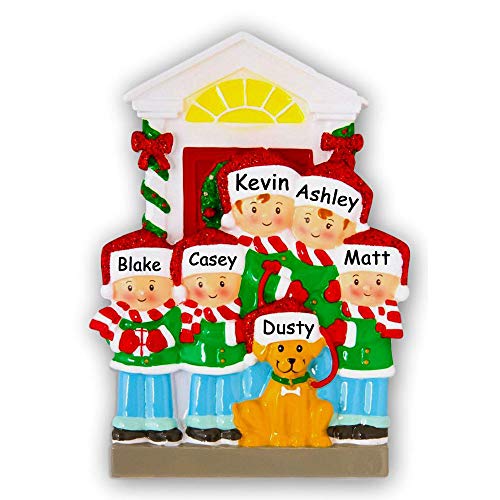 Family of 5 Christmas Ornament with Custom Dog