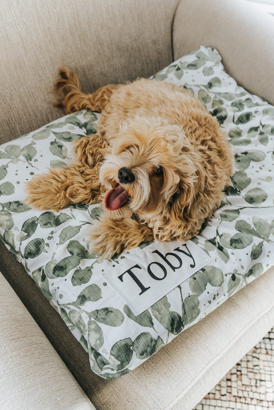 Custom Plant Dog Bed with Washable Cover - Modern Farmhouse Botanical Pillow