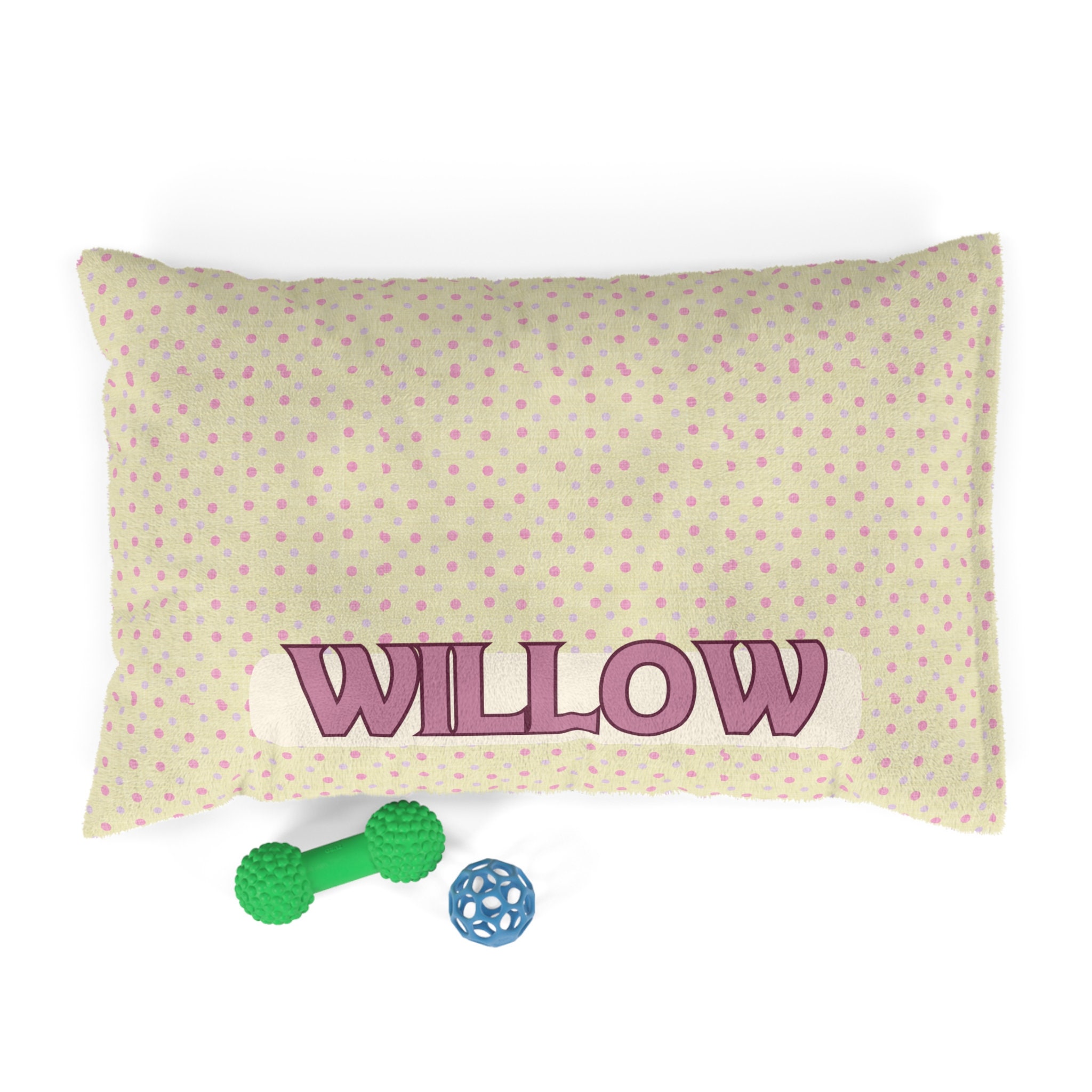 Personalized Dog Pillow - Green Dainty Dots CustomizedName
