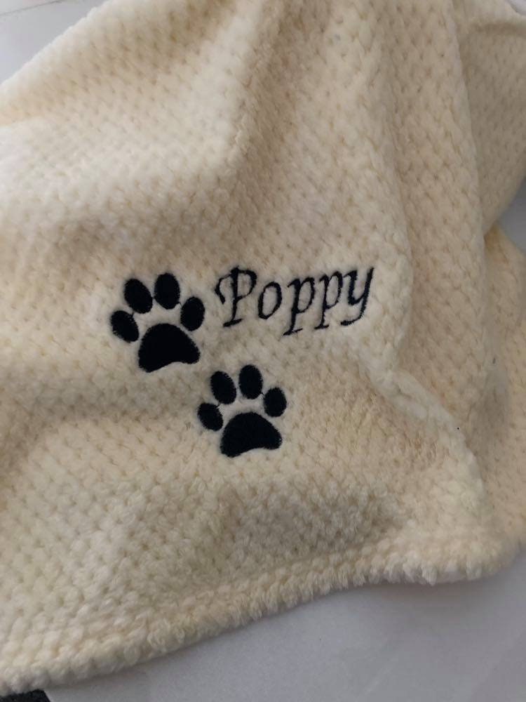 Custom embroidered pet waffle blanket with personalization option