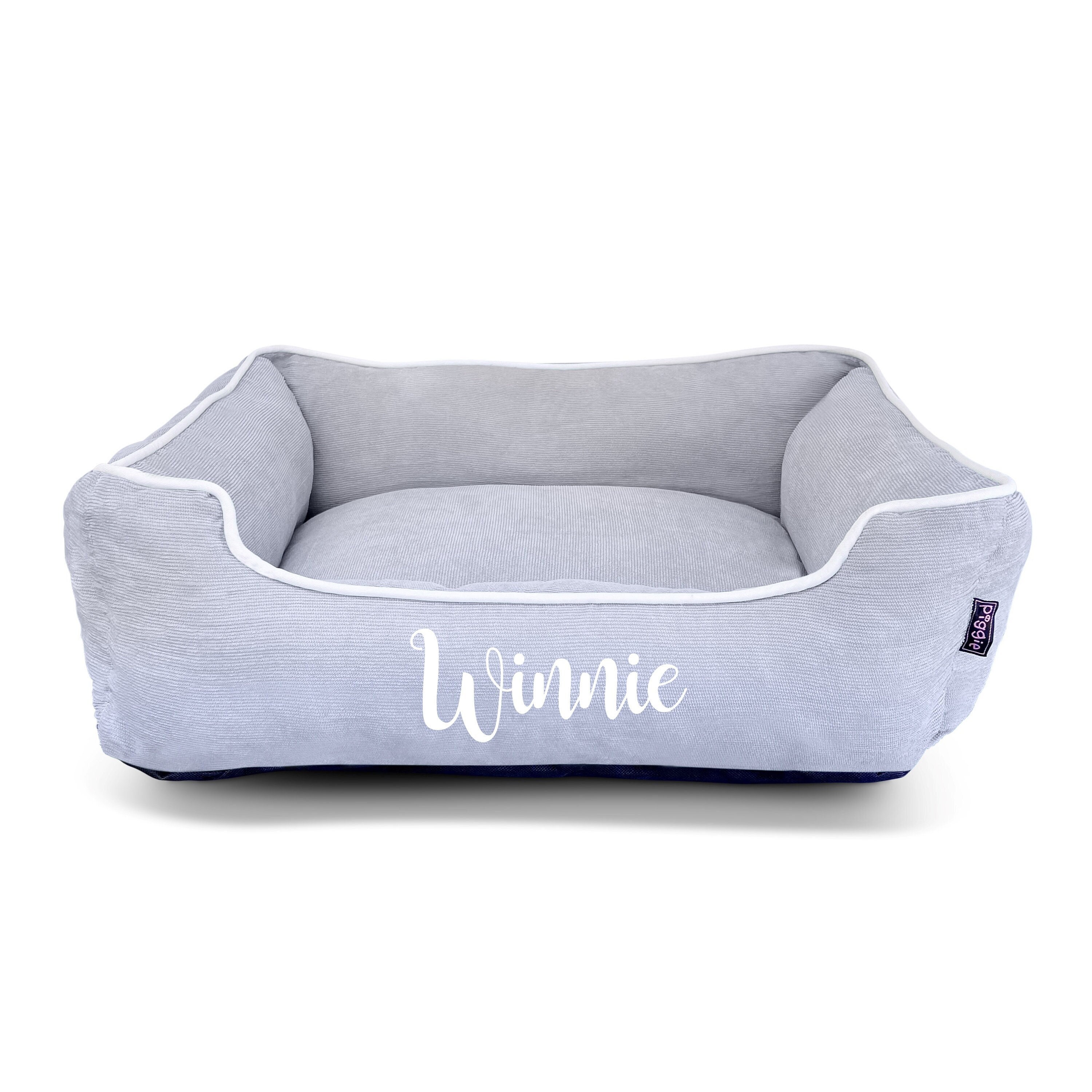 Grey Corduroy Luxury Personalized Dog Bed for Small-Medium Dogs