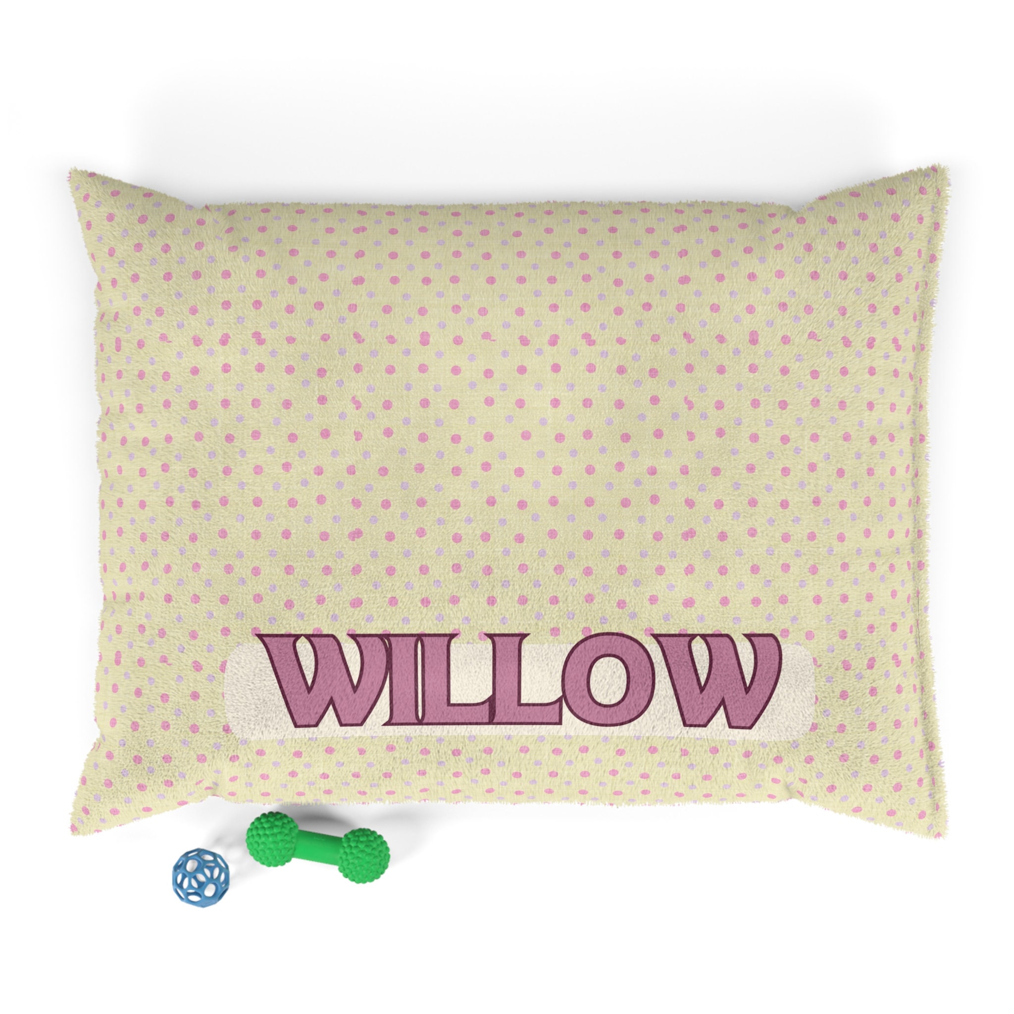 Personalized Dog Pillow - Green Dainty Dots CustomizedName