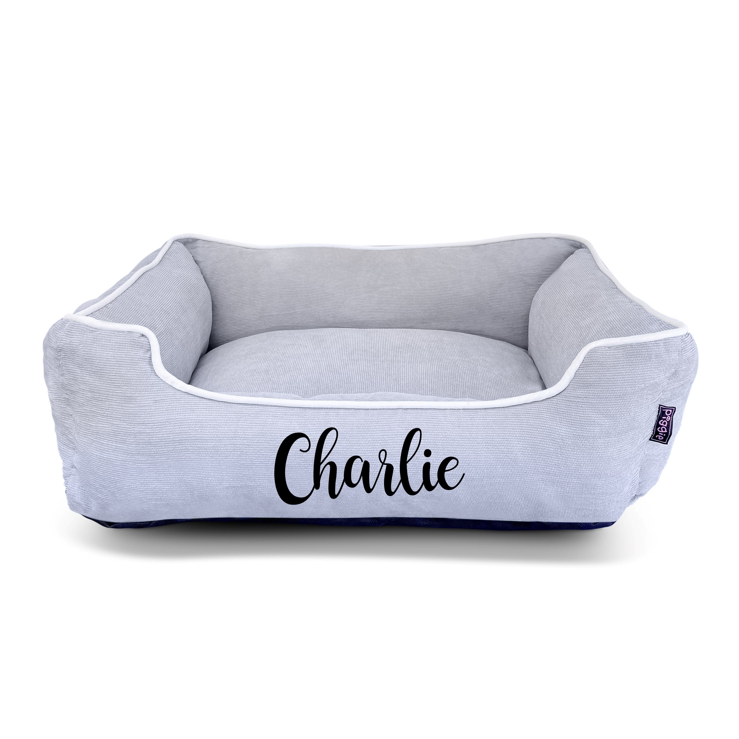 Grey Corduroy Luxury Personalized Dog Bed for Small-Medium Dogs