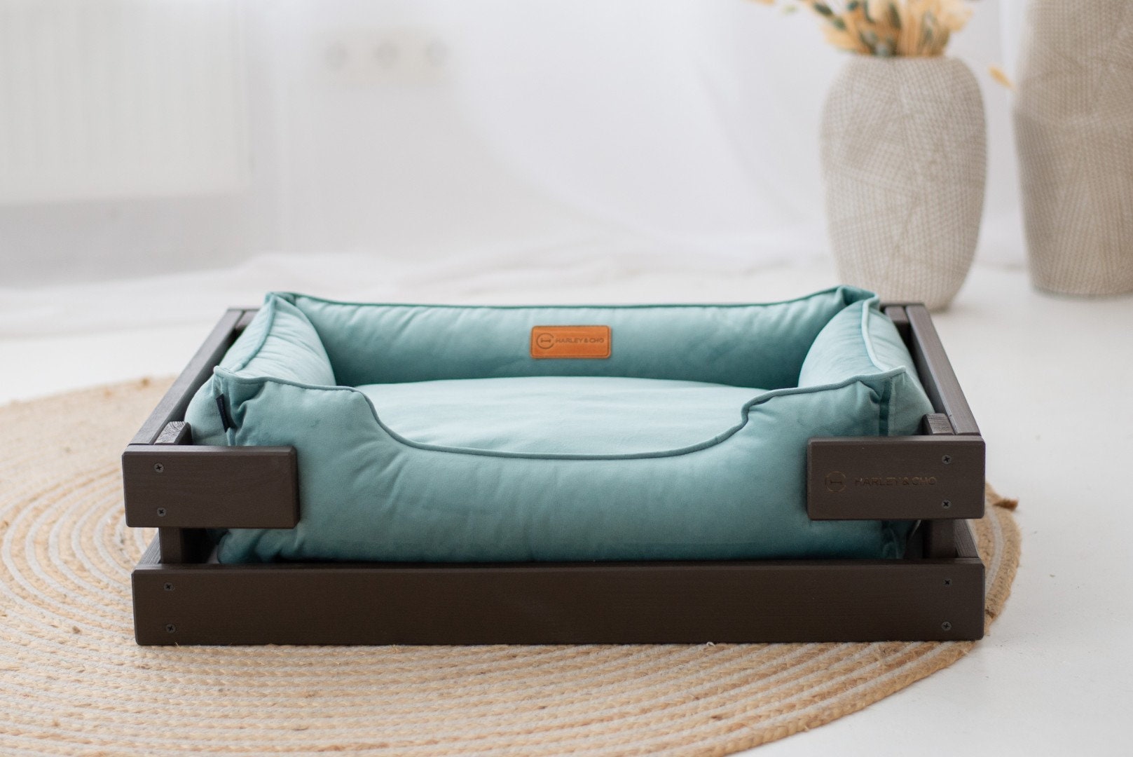 Plush Velvet Dog Bed with Wooden Frame, Various Sizes