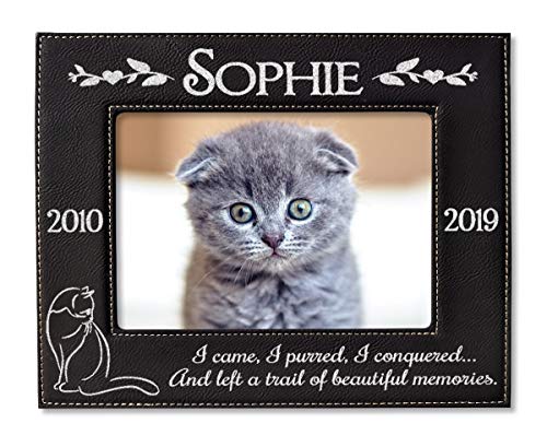 Personalized Engraved Pet Loss Black Leather Picture Frame Cat Memorial Sympathy In Loving Memory for Cats