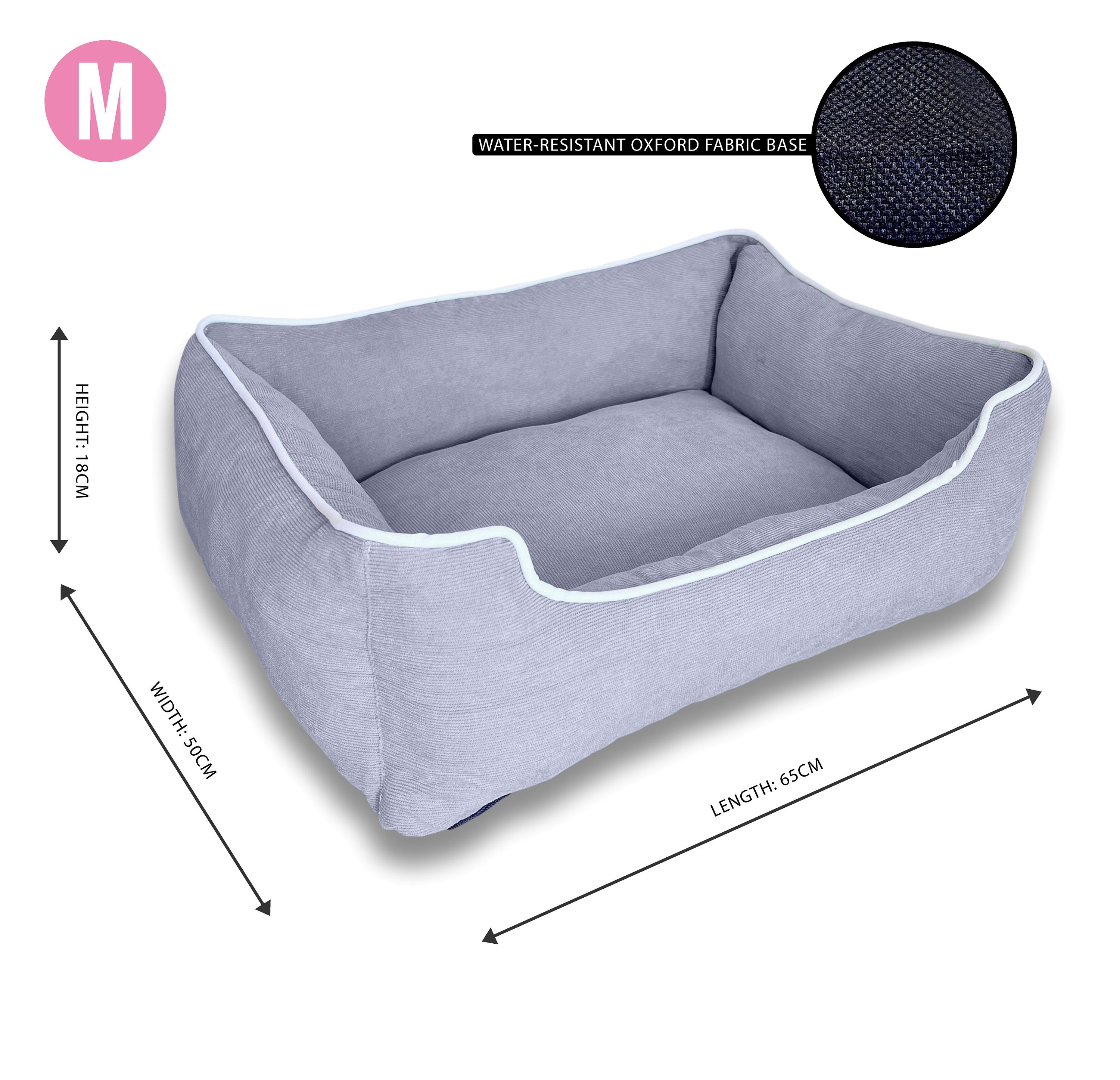 Grey Corduroy Luxury Personalized Dog Bed for Small-Medium Dogs