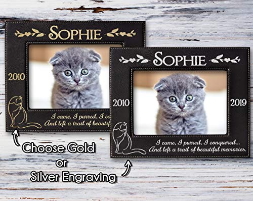 Personalized Engraved Pet Loss Black Leather Picture Frame Cat Memorial Sympathy In Loving Memory for Cats
