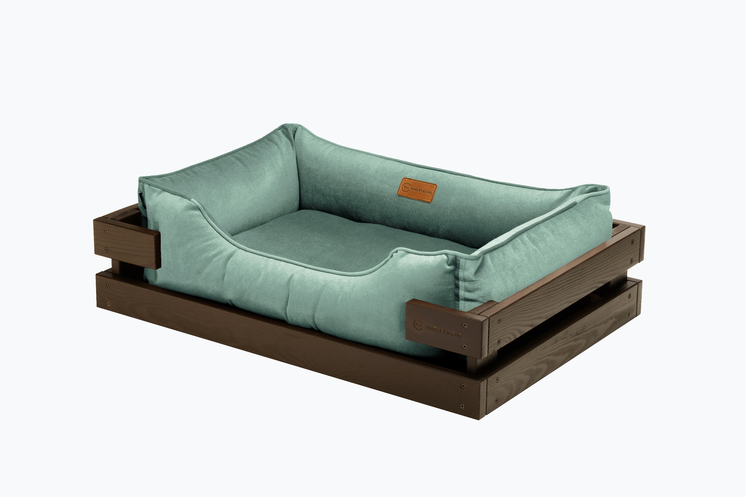 Plush Velvet Dog Bed with Wooden Frame, Various Sizes