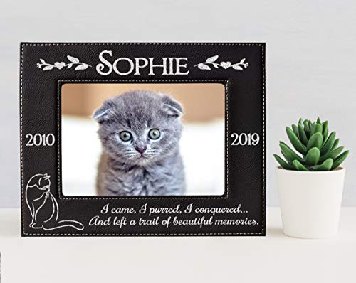 Personalized Engraved Pet Loss Black Leather Picture Frame Cat Memorial Sympathy In Loving Memory for Cats