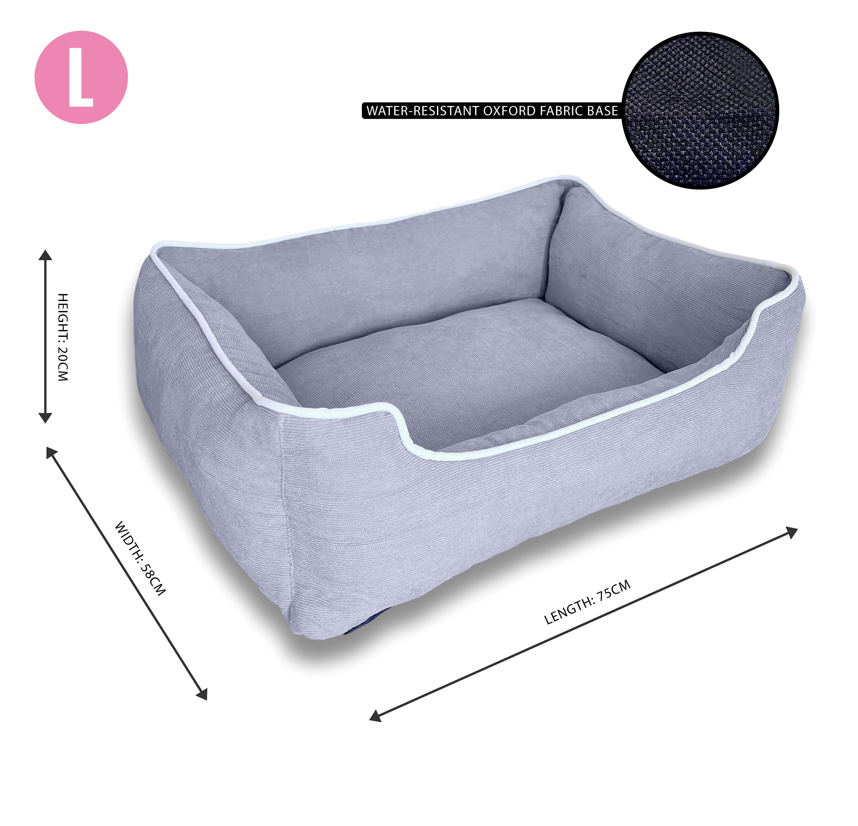 Grey Corduroy Luxury Personalized Dog Bed for Small-Medium Dogs